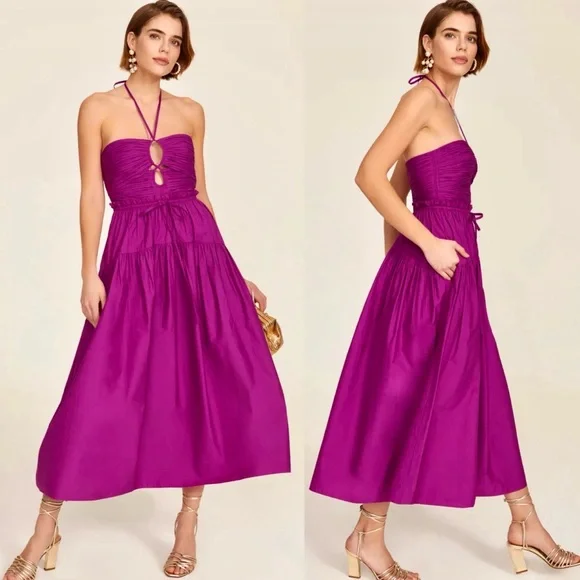 🌺🎉HP🎉🌺 NWT Ulla Johnson Ella Cutout Halter Dress Orchid - Picture 4 of 16